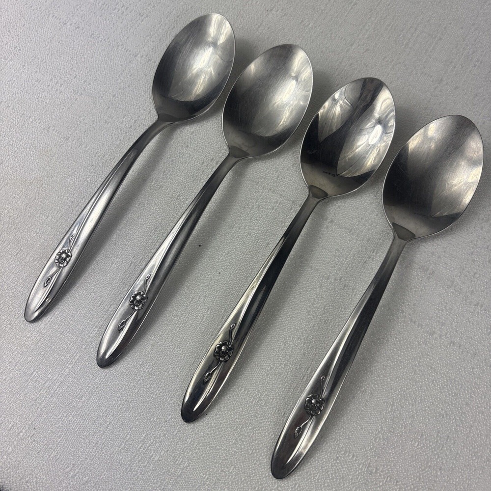 Sears Roebuck‎ Provincial Rose Stainless Soup Spoon 7 1/4" Set Of 4